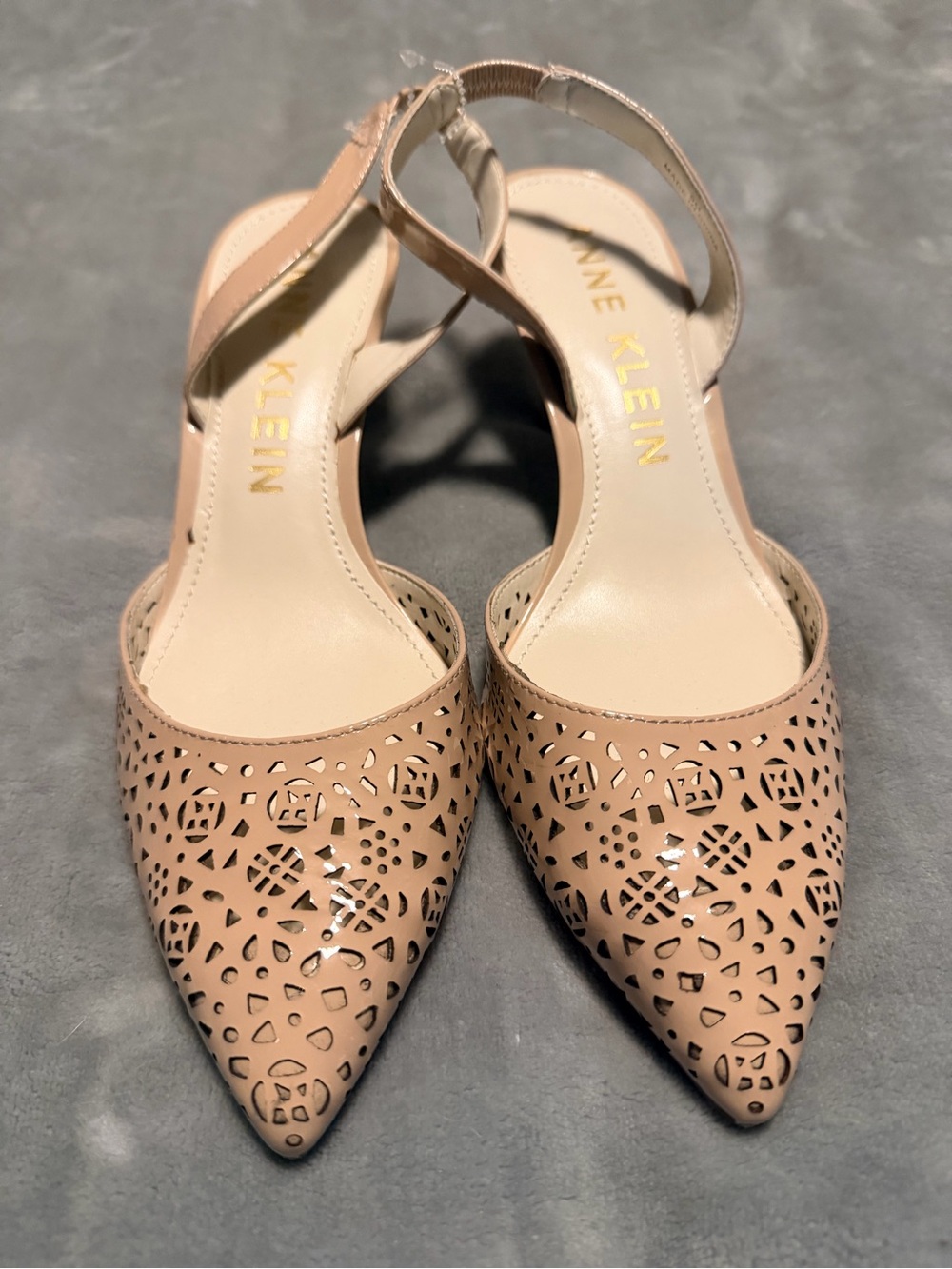 Anne Klein Nude Pointed Laser-Cut Slingback Flats